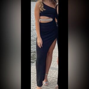 windsor black sparkle one shoulder cut-out dress